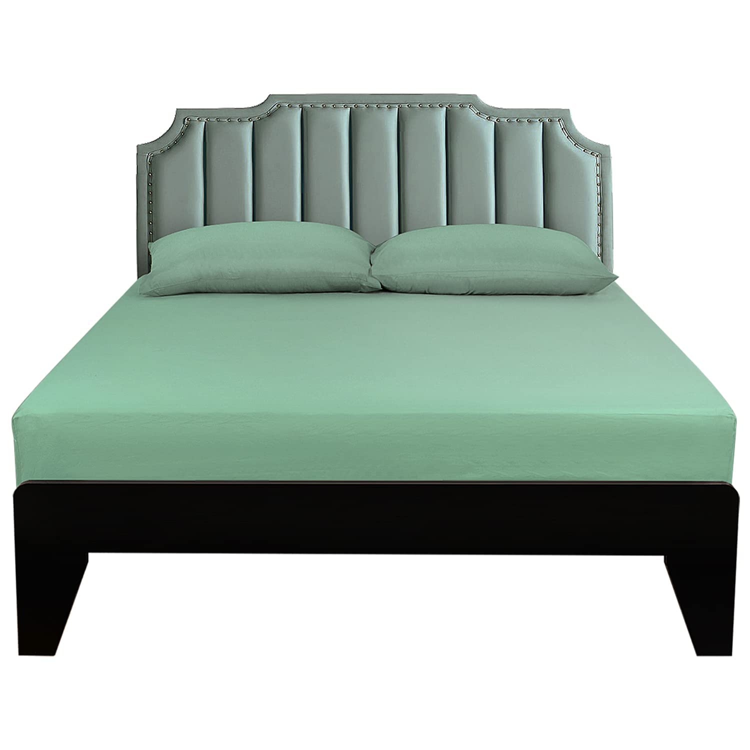 Lirex Lenzuolo Piatto, 150 x 200 cm 100% Cotone 300 Fili Morbido Traspirante Fitted Sheet, Verde Chiaro