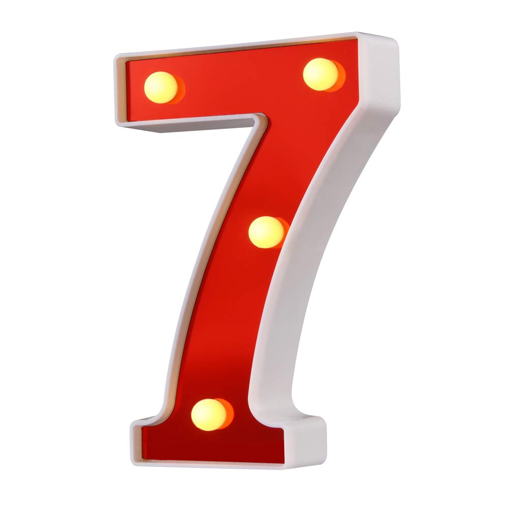 Samapet Light up Numbers LED Marquee Number Lights Numeral Night Lights Sign for Wedding Birthday Party Christmas Home Bar Decoration, Red Mirrored Surface - 7