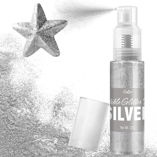 Purpurina Comestible Spray - 22g de Polvo de Lustre Comestible Metálico para Bebidas, Decoración de Pasteles, Repostería - Polvo Brillante y Colorante Alimenticio para Cocteles, Glaseados (Plata)