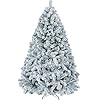 Yaheetech 6ft premium snow flocked artificial christmas tree hinged pine full holiday xmas tree for home office party decoration with 820 branch snow tips and metal stand  urban country home decor