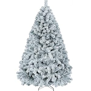 Yaheetech 6ft Premium Snow Flocked Artificial Christmas Tree Hinged Pine Full Holiday Xmas Tree for Home Office Party Decoration with 820 Branch Snow Tips and Metal Stand