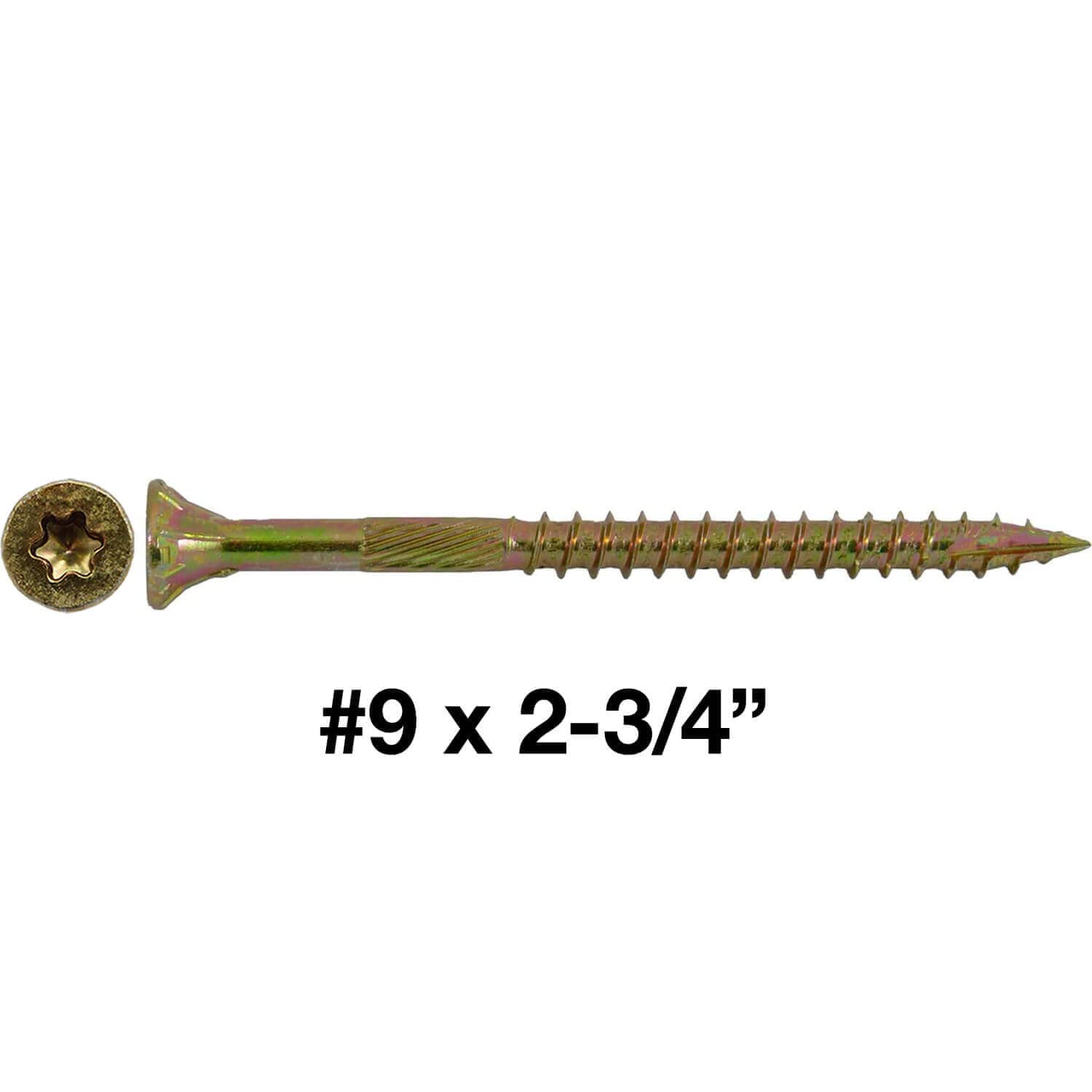 Jake Sales #9 x 2 3/4" Gold Star Wood Screw Torx/Star Drive Flat Head (Full Box - 2000 Screw Count) - Multipurpose Torx/Star Drive Wood Screws
