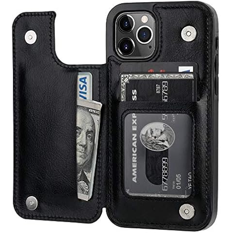 ONETOP Compatible with iPhone 12 Compatible with iPhone 12 Pro Wallet Case with Card Holder, PU Leather Kickstand Card Slots Case, Double Magnetic Clasp Durable Shockproof Cover 6.1 Inch(Black) Cover