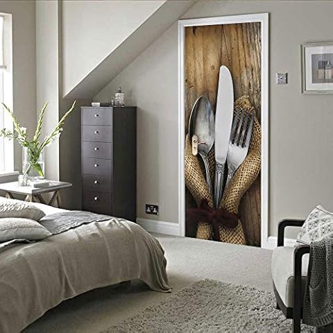 YISANR 3D Door Stickers DIY Door murals Self-Adhesive Door Stickers 30 x 79 Inch Tableware Art Photography Glass Door Stickers Privacy can be Used for Bedroom and Living Room Door Decoration Cover