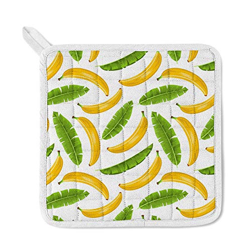 Top Carpenter Polyester Insulation Kitchen Oven Mitts Potholder Apron 3Pcs Set Banana Leaves And Fruits Non Slip Heat Resistant Gloves For Baking Cooking Bbq #TOP2