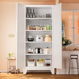 71'' Farmhouse metal Storage Cabinet with Barn Doors,Steel File Cabinet for Home Office,Kitchen Pantry 4 adjustable shelves,Freestanding Cupboard for Kitchen,for Office, Home, School (White) 71 Farmhouse metal Storage Cabinet with Barn DoorsSteel File Cabinet for Home OfficeKitchen Pantry 4 adjustable shelvesFreestanding Cupboard for Kitchenfor Office Home School White