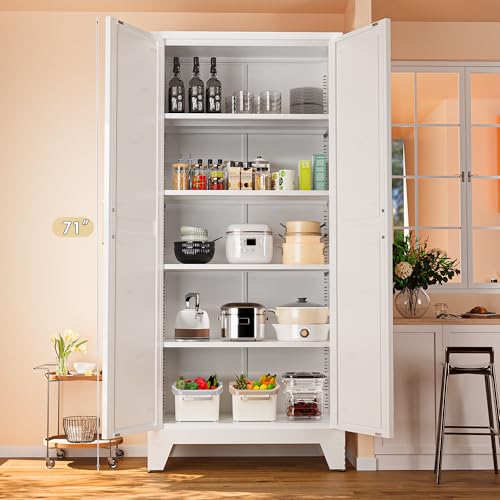 71-Farmhouse-metal-Storage-Cabinet-with-Barn-DoorsSteel-File-Cabinet-for-Home-OfficeKitchen-Pantry-4-adjustable-shelvesFreestanding-Cupboard-for-Kitchenfor-Office-Home-School-White 71 Farmhouse metal Storage Cabinet with Barn DoorsSteel File Cabinet for Home OfficeKitchen Pantry 4 adjustable shelvesFreestanding Cupboard for Kitchenfor Office Home School White
