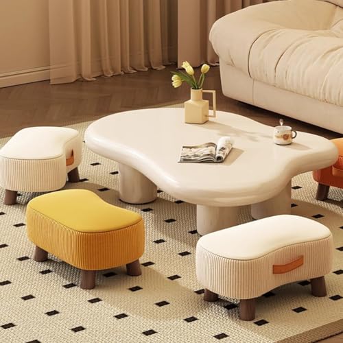 Petit tabouret rectangulaire beige en bois pour salon