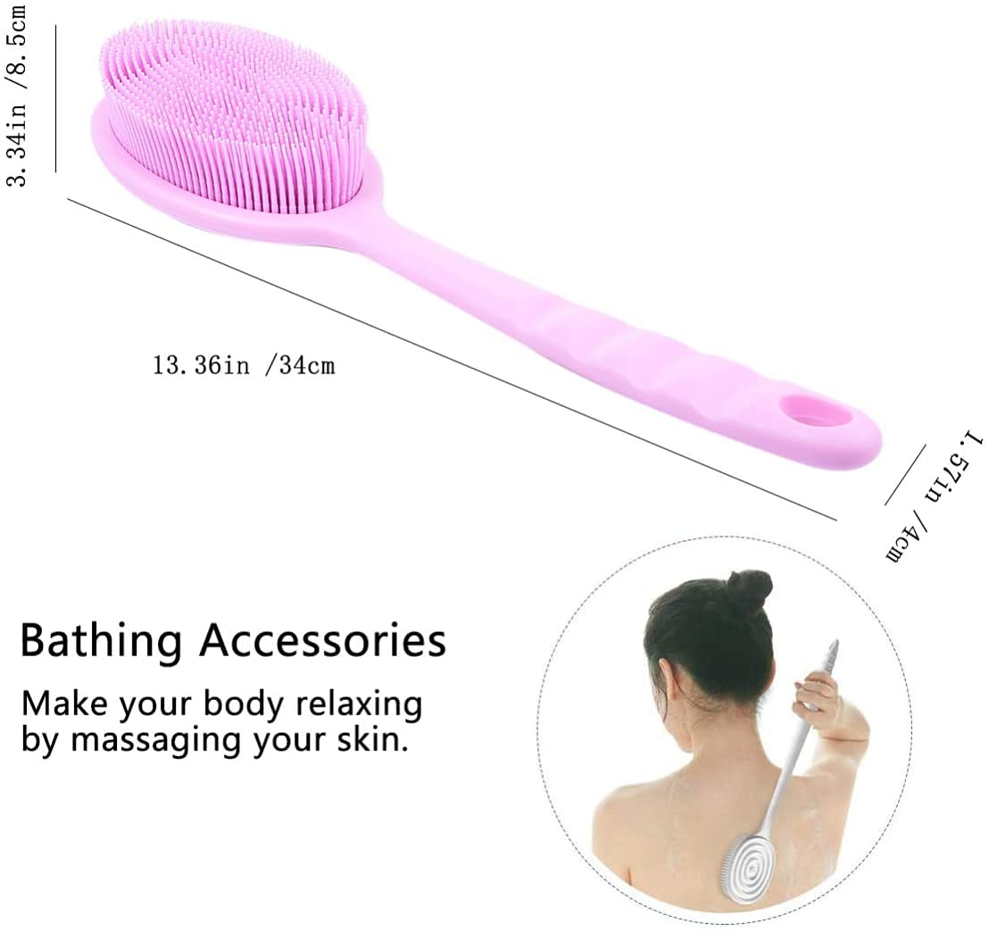 Depurador de Espalda Suave Mango Largo Cepillo para el Cuerpo del baño Exfoliante Cepillo de Limpieza Cepillo para el Cuerpo Cepillos para el baño y el Cuerpo (Color : Azul) (Rosa)