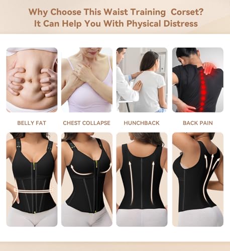 Image of SHAPSHE Waist Trainer Corset for Women Tummy Control Sport Workout Body Shaper Vest for Postpartum Gym Zipper and Hooks