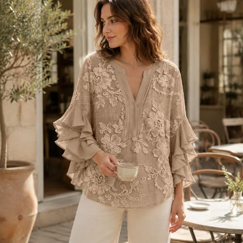 Generic Womens Casual Boho Top Printed Soft 3/4 Ruffle Sleeve Floral Blouse - image 4