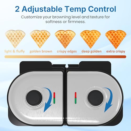 Image of Double Belgian Waffle Maker: Electric Waffle Machine with 2 Adjustable Browning Control, Nonstick Heart Waffle & Classic Waffle Iron, Easy Cleanup, Breakfast Maker with Indicator Light
