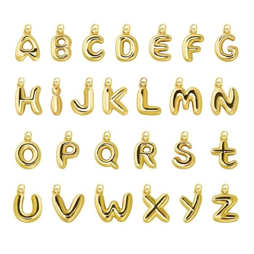 CNONE 26Pcs 18K Gold Filled A-Z Alphabet Letters Charms for Jewelry Making, Initial Letter Charm Pendant Beads, Slide Glitter Pendants for Women Man DIY Bracelet Necklace Choker Making (Style A)