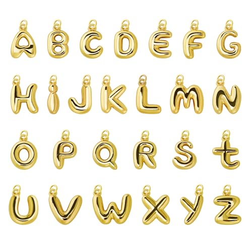Fryokrbo 26Pcs 18K Gold Filled Bubble Letter Charms for Jewelry Making