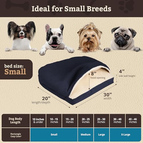 Image of Snoozer Rectangle Cozy Cave Dog Bed, Hooded Dog Bed, Navy (S)