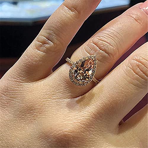 Classic 18K Rose Gold Plated Ring with Champagne Diamond Fashion and Elegant Water Drop Pear Shape Ring 925 Engagement Wedding Ring CZC0054