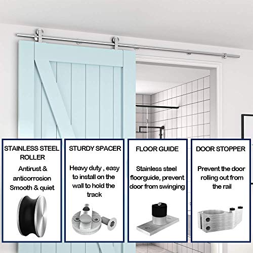 Hahaemail 6.6Ft Top Mount Stainless Steel Sliding Barn Door Hardware Track Kit, Heavy Duty, Anti-Rust, Slide Smoothly Quietly Easy Instal 6.6Ft Track Kit For 36"~40" Wide Single Door #TOP3