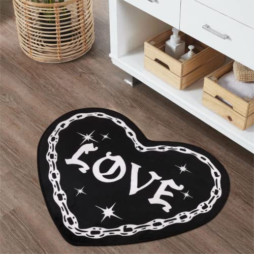 Small Black Rug For Bathroom,2'6"X3'Non-Slip Goth Rug For Kitchen Sink,Washable Heart Shaped Carpet For Kids Room, Romantic Love Doormat For Dorm Entryway #TOP2