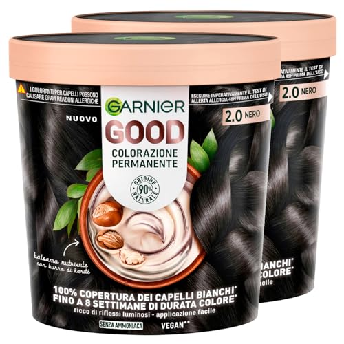 Garnier Good Coloración Permanente 2.0 Negro Trufa Tinte para Cabello Hasta 8 Semanas Color Brillante y Luminoso Cubre el 100% de las Canas Fórmula Vegana sin Amoniaco - 2 Paquetes