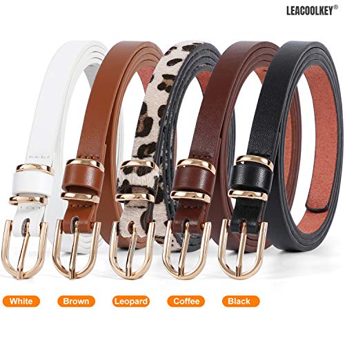 Leacoolkey Women Skinny Leather Belt For Dress For Jeans Ladies Waist Belt With Gold Buckle, Black+Brown+White, Suit Pants Size 22"-27"… #TOP6
