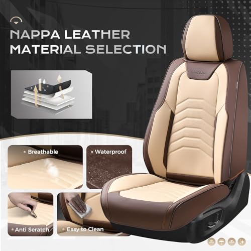 Image of Coverado Seat Covers for Cars, 5 Seats Seat Covers Full Set, Faux Leather Seat Covers for Cars, Automotive Seat Covers Universal Car Seat Protector Seat Cushion Fit for Most Cars Trucks, Coffee&Beige