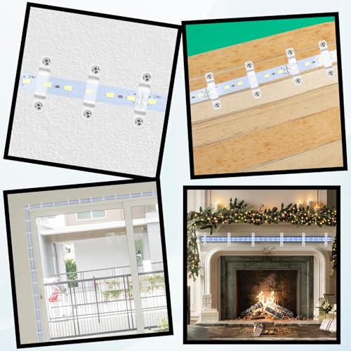 Image of 100 Pack Strip Light Mounting Brackets, Led Strip Light Holder, LED Clear Clips Outdoor Fixed Clips LED Tape Clamp, Waterproof Double Side Fixing, for 12 mm Wide IP67 /68 Strip Lights with 200 Screws