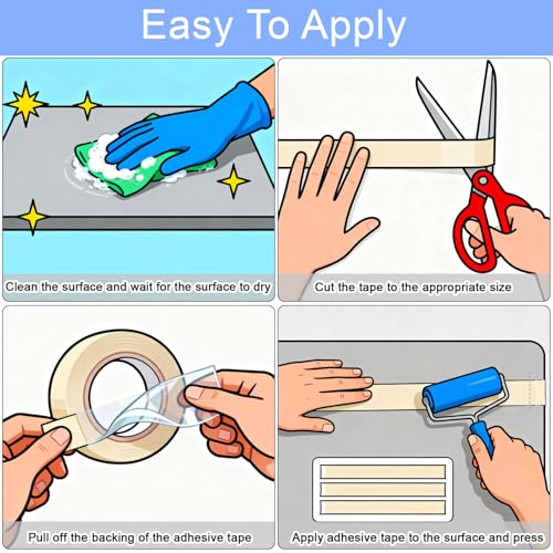 Image of Clear Anti Slip Tape for Stairs & Bathtubs, 1 inch x35FT Non-Skid Transparent Grip Tape - Soft PVC Safety Traction for Bare Feet, Pool Decks, Boats, Shower Floors