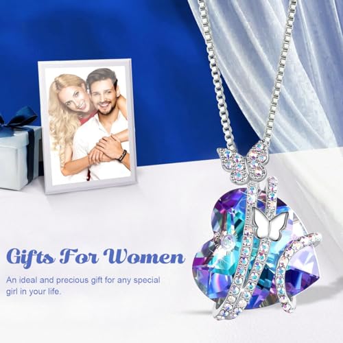 Image of SANNIDHI Butterfly Necklace Chain Necklace Alloy Heart Pendant Butterfly Fantasy Dazzling Rhinestone Necklace for Girls Valentine's Day Gift Birthday Gift Jewelry Gift for Girls