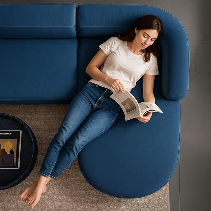 Image of Modern Classic L Shape Sectional Sofa Set, Chesterfield Style 4 Seater Sofa Set with Pillows for Living Room, Bedroom and Office, Office, and Hallway Colour (Blue L Shape AI)
