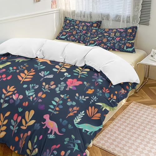 Housse de couette 229x229 cm et 2 taies d'oreiller motif feuilles de forêt