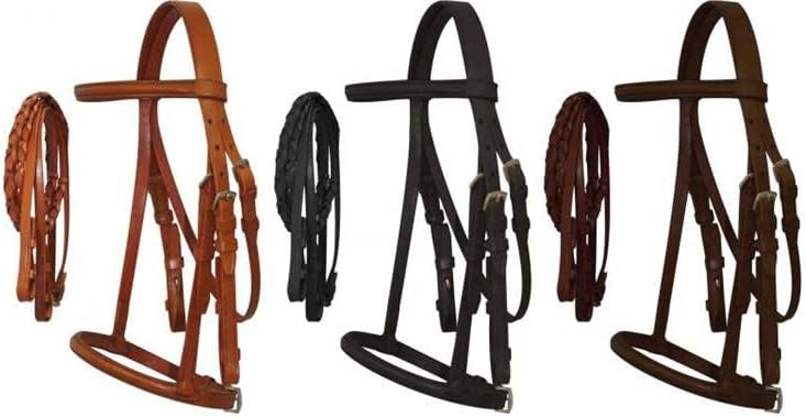 Cobb Size English Headstall w/Raised Browband & Braided Leather Reins