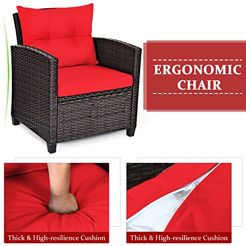 ARLIME 3 Piece Outdoor Patio Furniture Set, All-Weather PE Rattan Wicker Sofa Set w/Removable & Washable Cushion, Modern Conversation Sofa for Garden, Balcony, Swimming Pool, Patio (Red) - Image 4