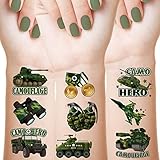 144 Sheets Military Camouflage Tattoo Camouflage Army Party Favors Supplies Military Camo Tank Helicopter Fake Tattoos Stickers Army Birthday Party Decorations for Men Boys Kids Adults School Prizes