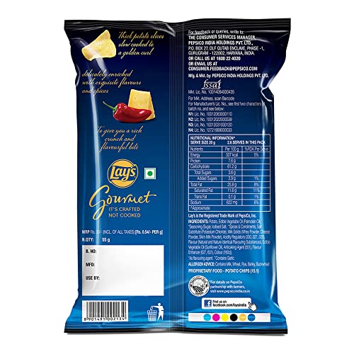 Image of Lay's Gourmet Kettle Chips, Vintage Cheese & Paprika Flavour, Premium Slow-Cooked Potato Chips, Chips And Snacks - Cheese, 55 Gm