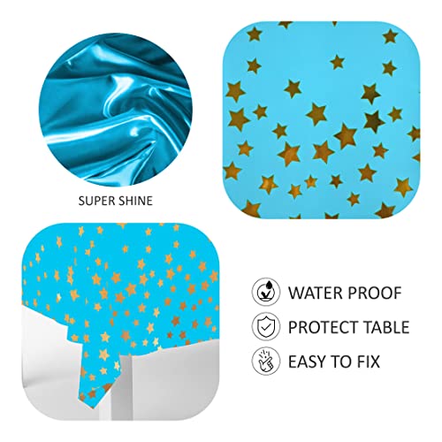 Image of Crackles Turquoise Rectangular Shiny Metallic Tinsel Foil Star Print Reusable Table Cover 1.37mX1.83m for Indoor Outdoor Party Birthday,Wedding,Christmas,Buffet Parties,Camping