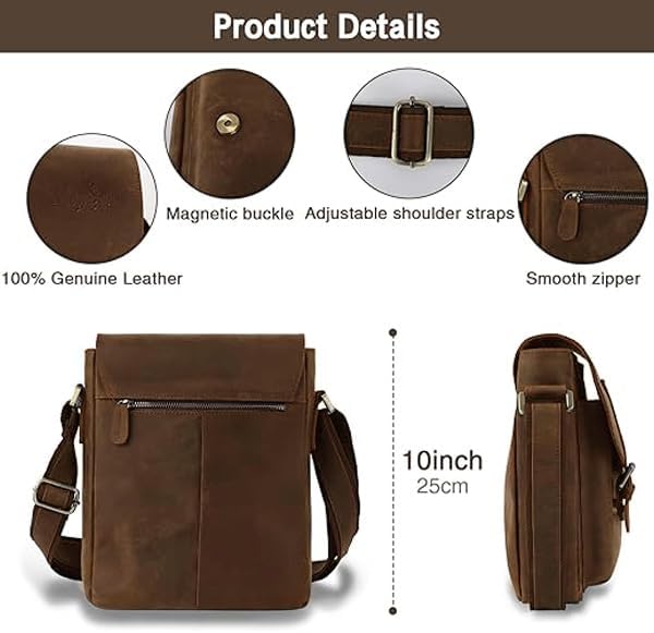 Jack&Chris Leather Messenger Bag for Men, Man Purse Crossbody Bags for Work Business - Image 5