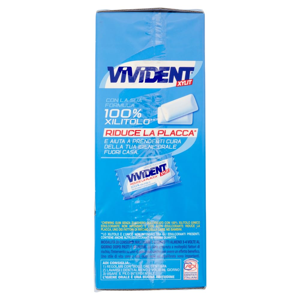 Vivident Xylit, Chewing Gum, Gusto Menta, Senza Zucchero, Senza Glutine, Confezione da 200 Gomme da Masticare Ripiene Monoporzione, Incartate Singolarmente,da Condividere, Feste, Compleanni