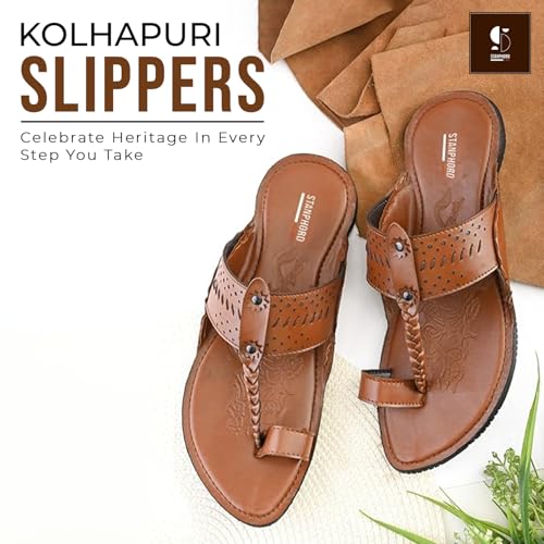 Image of STANPHORD Men Kolhapuri Chappals | Ethnic Thong Slippers Faux Leather | Cushioned Footbed | Festive Wedding Casual Daily Wear (TPMN 30006)
