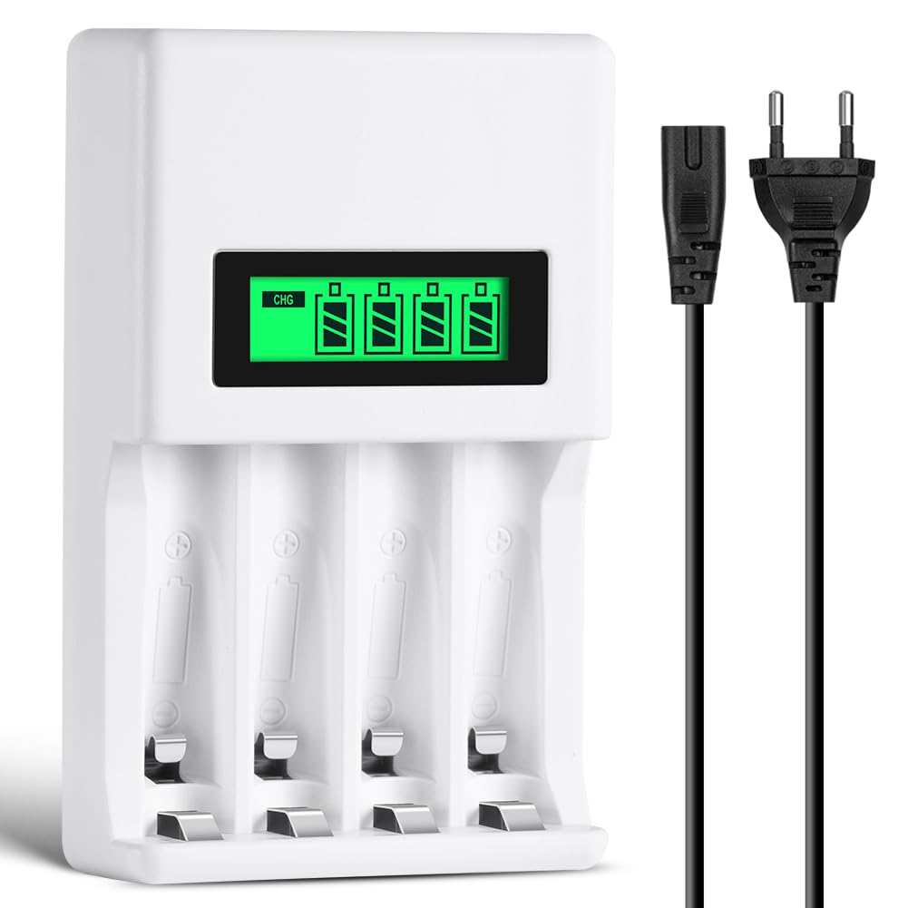 AXFEE Caricabatterie per Pile Ricaricabili, AA AAA Batterie Caricabatteria, Schermo LCD può visualizzare la capacità, adatto per batteria al litio da batteria Ni-Mh/Ni-Cd1,2 V