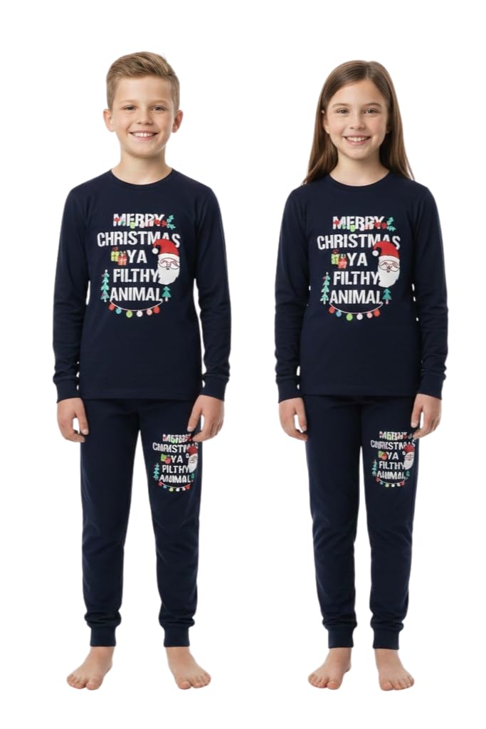 A2z 4 Kids Girls Navy Boys Christmas Pyjamas Children Pjs 2 Piece Festive Set - Pjs 199 Ya Filthy _7-8