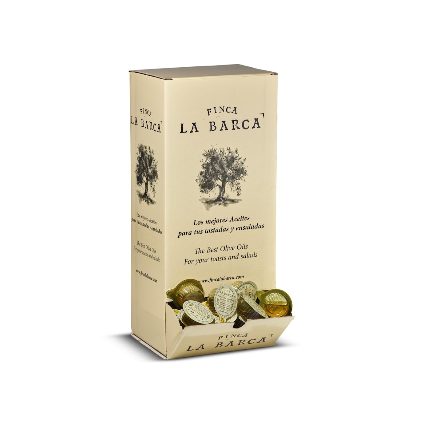 EXPOSITOR 170 UNIDADES ACEITE VIRGEN EXTRA "FINCA LA BARCA" TARRINA 10 ML