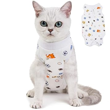 Kitipcoo Professional Surgery Recovery Suit for Cats Paste Cotton Breathable Surgery Suits for Abdominal Wounds and Skin Diseases for Cats Dogs, After Surgery Wear Suit (M (6-8 lbs), Ball)