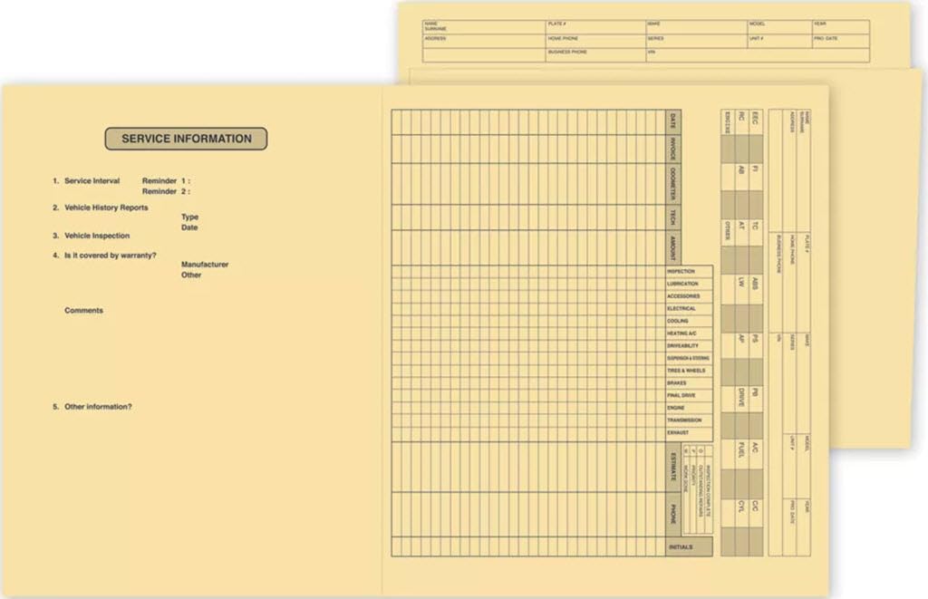 Vehicle Service File Folder, 100 Folders, 10" x 11 1/2", 100 Folders