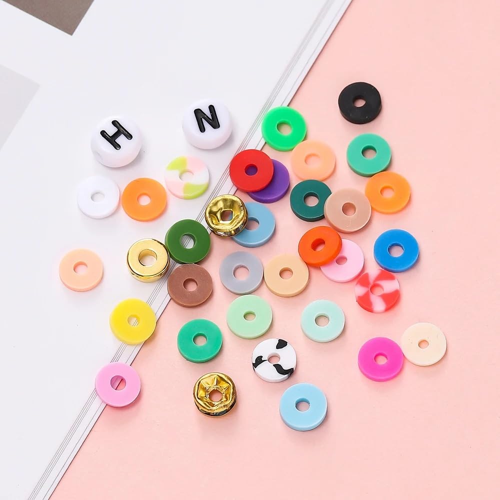 Abalorios Para Hacer Pulseras Juego de 24 rejillas cuentas arcilla 6mm for hacer pulseras, Kit fabricación DIY con espaciador colorida(Set 04)