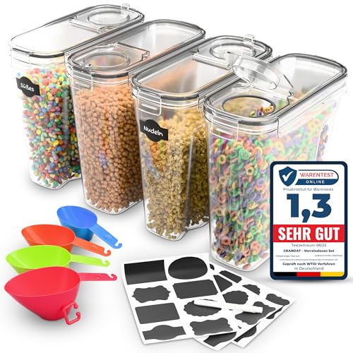 GRANDAT® Vorratsdosen mit Deckel Luftdicht - (4x4L) Vorratsbehälter Set Aufbewahrungsbox Küche...