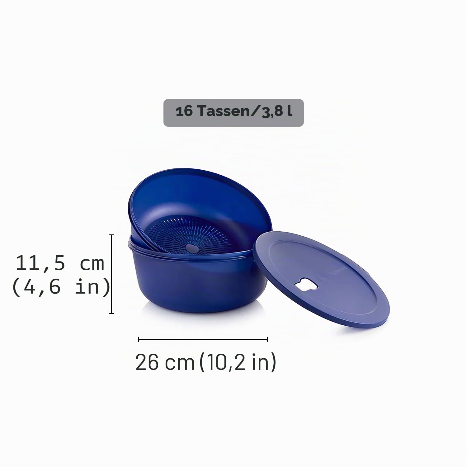 Tupperware Store Serve & Go CrystalWave Schüssel mit Sieb und Entlüftung, zum Vorbereiten, Kühlschrank und Aufwärmen von Mahlzeiten, spülmaschinen- und mikrowellengeeignet, BPA-frei (3,8 l / 16