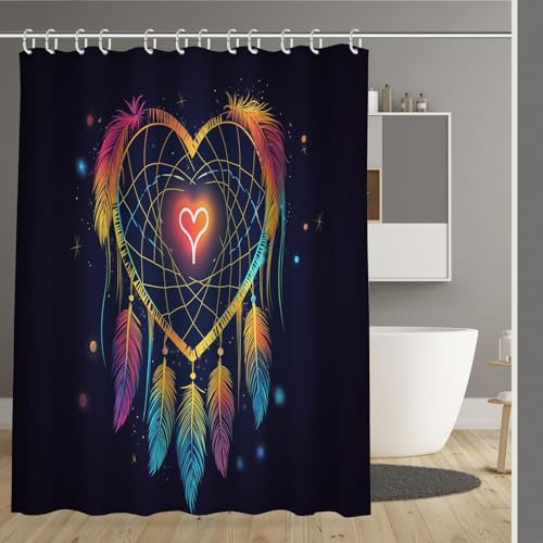 Rideau de douche 150x180 cm polyester imperméable style bohème cœur - 3
