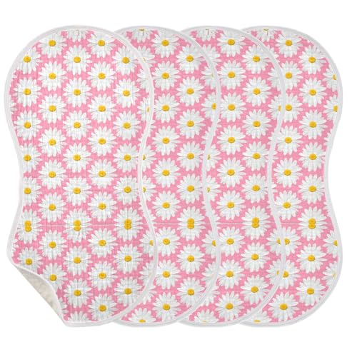 xigua White Daisies Muslin Baby Burp Cloths Set of 4, Super Soft & Absorbent Burping Rags, Cotton Burp Clothes Shower Gift for Newborn, Baby Girls and Boys3