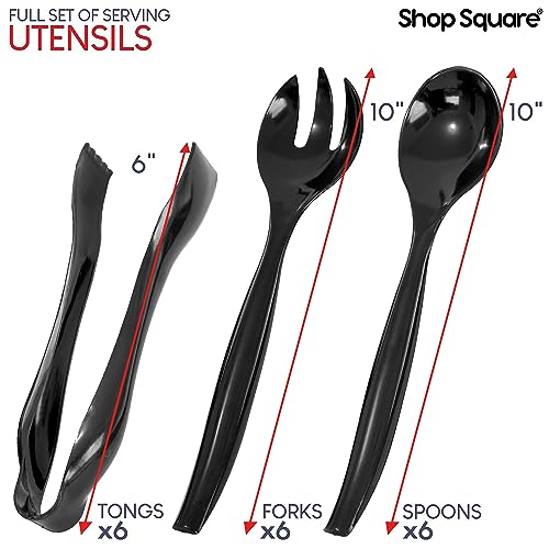 Disposable Plastic Serving Set - 18 Black Utensils, 6" Tongs, 10' Spoons, 10' Forks, Buffet & Party Use by Shop Square - Image 2