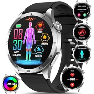Nouveau Montre Connectée avec ECG/HRV/Acide Urique/Lipides/BMI, 1.43&Prime; AMOLED Smartwatch avec Appel Bluetooth, Fatigue, Humeur, Température Corporelle, SPO2, Surveillance du Sommeil pour Android/iOS